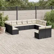 12 Piece Garden Sofa Set with Cushions Black Poly Rattan vidaXL