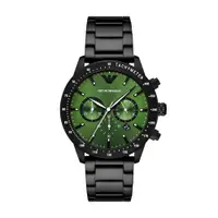 在飛比找PChome24h購物優惠-EMPORIO ARMANI 紳士典藏三眼腕錶-黑X綠