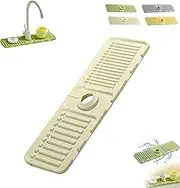 2025 Upgraded Faucet Guard & Draining Mat, Sink Silicone Draining Mat for Kitchen Bathroom, Faucet Mats for Kitchen, Easy to Install, Non-Slip Design, for KitchenSink Area & Bathroom (Beige,1 PC)