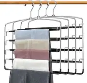Vivva Pants Hangers Non Slip 3 Packs Space Saving Multi-Layer Swing Arm Hanger Stainless Steel Hangers for Closet Storage Organizer for Pants Jeans Trouser Tie Slack Clothes (Black)