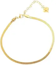 [Generic] 18K Flat Snake Chain Link Dainty Ankle Bracelets for women, Boho Cute Summer Beach Anklet Foot