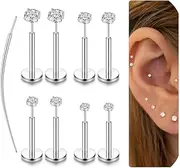 [Kakonia] 14K Gold Filled Threadless Nose Studs CZ Nose Rings for Women Men 316L Surgical Steel Labret Studs Lip Rings Push in Flat Back Stud Earrings CZ Nose Nostril Tragus Helix Piercing Jewelry 16G