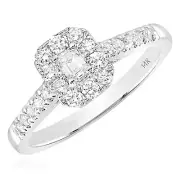 0.51CTW Real Diamond 14K Real Gold White Emerald Halo Bridal Engagement Ring