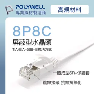 POLYWELL CAT6A扁線 15米 20米 高速網路線 RJ45 福祿克認證 寶利威爾 台灣現貨