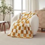 Dreamaker Checkered Plush Heated Throw Chai & Cream - 130 x 160cm