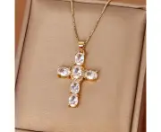 Small Cross Necklaces for Women Simulated Diamond Cross Pendant Dainty Cross Necklace Cubic Zirconia Cross Necklace for Women - White