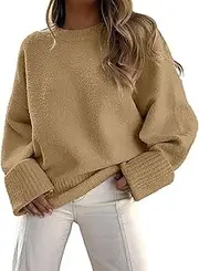 [Valtorixia] Crewneck Long Sleeve Fuzzy Knit Pullover Casual Chunky Warm 2025 Fall Pullover Sweaters Top Trendy Outfits