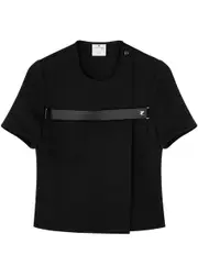 Courrèges Strap-embellished Twill Wrap top - Black - 10 10