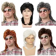 Mullet Wigs for Men, 80S Long Hair Curly Wig 70S Curly Disco Punk Rock Ginger Wig for Carnival Cosplay Party