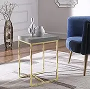 Iconic Home Colmar Nightstand Side Table with Ash Veneer Top Brass Brushed Stainless Steel Base, Modern Contemporary, Grey