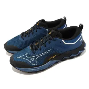 【MIZUNO 美津濃】越野跑鞋 Wave Ibuki 4 GTX 男鞋 藍 黑 波浪片 防水塗層 輪胎大底 美津濃(J1GJ2259-51)