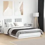 Bed Frame with LED Without Mattress White 135x190 cm,Beds & Bed Frames-3210045
