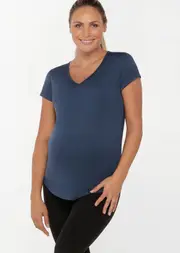 [Lorna Jane] LJ Maternity Over Bump Active T-Shirt in Blue, Polyester/Tencel/Elastane, Size - XS XS Pebble Blue