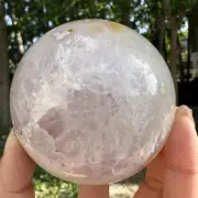 755g Natural Cherry Blossom Agate Quartz Sphere Crystal Energy Ball Reiki Decor