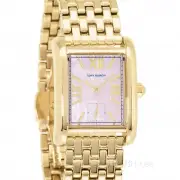 Tory Burch Eleanor Womens Gold Watch, Rectangular Pink MOP Dial, Double T Clasp