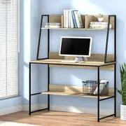Oak Computer Desk Workstation with Bookshelf Storage