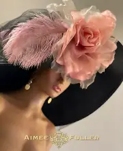 Aimee Fuller Kentucky Derby Hat Black Pink Big Giant Rose Del Mar Royal Ascot