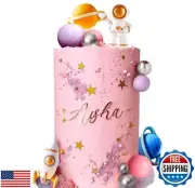 LaVenty Pink Space Cake Toppers Outer Space Astronaut Rocket Stars Cake Decor