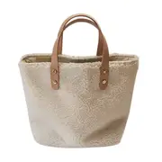 Youth Ladies Simple Versatile Bag Autumn Handbag for Female Splicing Leather Plush Casual Shoulder Top-handle Bag