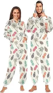 [ZZXXB] Pineapple Palm Trees Onesie Pajamas for Adult Women Men Long Sleeves One Piece Onesies Hooded Sleepwear S - XL