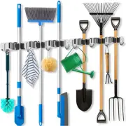 2 Pack Mop Broom Holder Wall Mount, Broom Organizer for Home (3 Racks 4 Hooks)