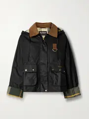 [Barbour] Barbour - Erma Hooded Corduroy-trimmed Waxed-cotton Jacket - Black - UK 18 UK 18 Black