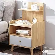 Uandhome Bedside Table with Open Sliding Shelves,Solid Wood Nightstand with Drawers,Modern Nightstands Bedroom Small Bedside Corner Night Stands Narrow Drawers Dormitor Bedroom Furn (Wood)