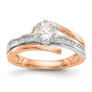 14k Two tone Rose Gold Peg Set Simulated Diamond By Pass Engagement Ring