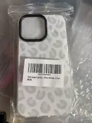 White Leopard Phone Case Black Border for IPhone 15 Pro Max