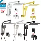 KYLINS WELS 2in1 Shower Square 8" Rain Head Gooseneck Arm Chrome/Black/Gold/Grey