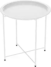 MABCIRY Side Table, Metal Small Round End Table, Foldable Portable Nightstand for Small Spaces, Space Saving Practical Accent Table, Accent Coffee Table for Indoor Outdoor Home Living Room (White)