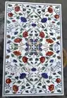 Dining Table Top Inlaid with Natural Gemstone Rectangle Marble Kitchen Table