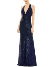 Mac Duggal Sequined Plunge A-Line Gown