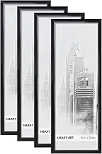 HEART ART 8x24 Frames Set of 4,Picture Frames 8 x 24 For Posters Without Mat,Wall Gallery Photo Frames,Black