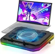 Gaming Laptop Cooling Pad with Powerful Turbofan (3500 RPM) RGB 12"-19" Laptop Cooler Stand 3 USB HUB Ergonomics Adjustable 2 Height for Office Notebook Laptop (Black-6558)