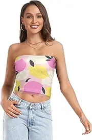 [GuoChe] Womens Tube Tops Lemons Yellow Watercolor Bright Colors Summer Soft Crop Tube Top Tube Bra for Lady Surgery
