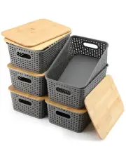 Storage Bins With Bamboo Lids Plastic Lidded Storage Container Storage Basket...