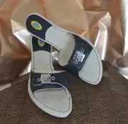 NEW Dr. Scholl's Original wooden leather & suede sandals 7- adjustable buckle