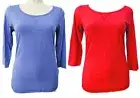 M&S Stretchy Top 3/4 Length Sleeve Lilac Red Indigo Size 6-20 Base Layer