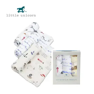 美國 Little Unicorn 純棉紗布巾三入組 鯊魚家族2.0