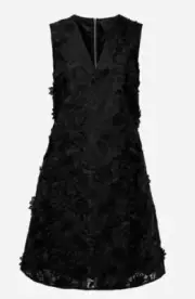SZ 2, 6 US TED BAKER Soniah 3D Applique Lace V-Neck Black Dress NWT $465