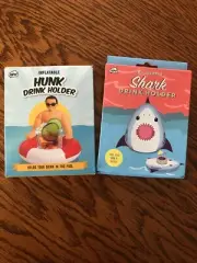 Shark or Hunk Drink Holder, Inflatable Floating Beverage Pool Summer Tub $30 NIP