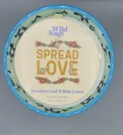 3 Wick - Wild Sage Bamboo Leaf & Blue Lotus Candle 14 oz Blue Bowl