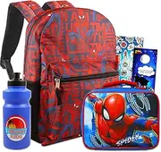 [SPIDER-MAN] Marvel Backpack & Lunchbox for Boys - Bundle with 16" Avengers Backpack & Lunchbox Plus Water Bottle, Stickers, More | Spiderman School Bag for Kids, Spiderman Lunchbox for Boys, Super