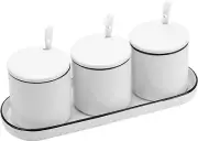 Set of 3 Condiment Pots Spice Sugar Jars Canister Home Food Storage Containers
