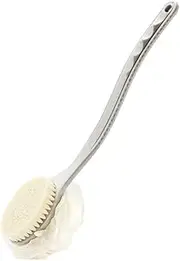 Shower Body Brush with Bristles,Back Scrubber Bath Mesh Sponge with Curved Long Handle for Skin Exfoliating Bath, Massage Bristles Suitable for Wet or Dry, Men and Women (Grey, One size)