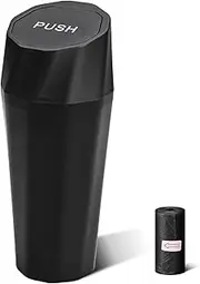 Car Trash Can Bin with Lid - Small Car Garbage Can with 20pcs Trash Bags for Cup Holder - Black Leakproof Mini Car Trash Bin for SUV Truck - Car Organizers and Storage for Door Front Back Seat