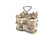 Condiment Holder Tray With 4 Jars and Spoons - Asian Dinnerware Style Server,...