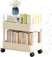 2 Tier Storage Trolley on Wheels - Rolling Utility Cart for Kitchen, Bathroom, Bedroom - Book and Bathroom Storage Shelf Rack
