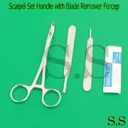 03 Pcs. Scalpel Set Handle No. 3 & 4 with Blade Remover Forcep Surgical Dental